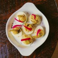 Deviled Eggs (Larry'S Classic) · Yellow mustard, shallot, dill, smoked sea salt, . pickled red onion, Milwaukee's dill pickle