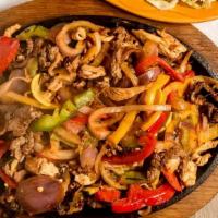 Beef, Chicken Or Mixed Fajitas · Tender-sliced beef or chicken. For one.