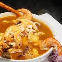 Caldo 7 Mares · A delicious broth cooked with a shrimp, octopus, mussels, fish, crab, clams and vegetables.