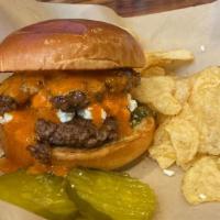 Bom , Steakhouse Burger · 7oz Rancher's Legacy Patty, Prairie Creek 100% beef hot dogs, American cheese, sweet pickle ...