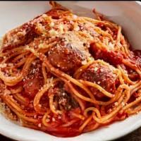 Mcdowells Chicago Spaghetti · One order of spaghetti and beef meatballs with onions , green peppers,red peppers, and garlic.