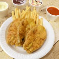 Shark · Fried boneless fillets. Served with bread and coleslaw, fries or cajun rice.