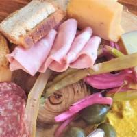 Charcuterie · Prosciutto, salami, soppressata, Seikel's mustard, pickled vegetables, olives, toast points.
