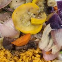Veggie Amor · Eggplant, zucchini, purple & white cabbage, squash, mushroom, red onions, green peppers, and...
