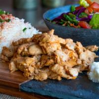 Chicken Shawarma Plate · Thinly sliced boneless chicken marinated with lemon, garlic and our special spices, served w...