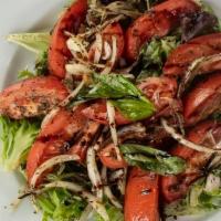 Tomatoes & Onions · Tomatoes, onions, balsamic vinegar, extra virgin olive oil, spring mix and imported fontinel...