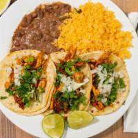 Taco Combos · 3 Tacos Rice/Arroz & Beans/Frijoles Pollo/Chicken, Pastor/Pork, Asada/Beef