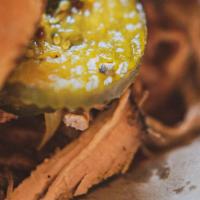 G.P.P (Pulled Pork) · Pulled Pork, Bread & Butter Pickles and choice of BBQ Sauce
