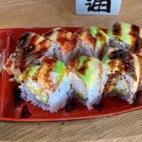 Dragon Roll · Shrimp tempura inside top with eel, avocado, and eel sauce.