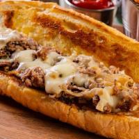 The Philly · Sumptuous sliced steak, Provolone cheese and grilled onions on a classic Amoroso hoagie roll.