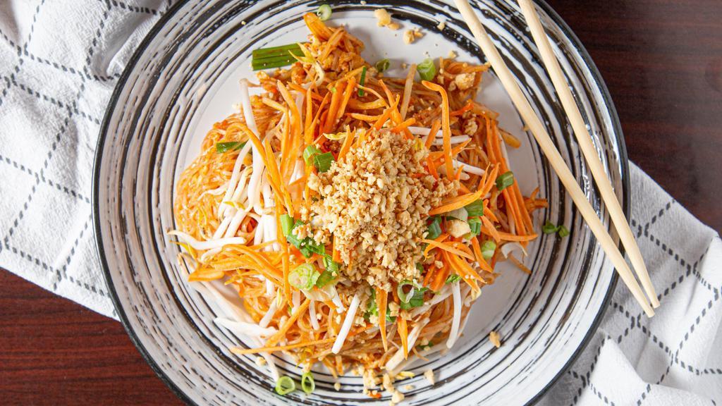 Pad Thai Dinner · Stir-fried rice noodle with eggs, bean sprouts, cabbage, green onions, and carrots