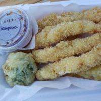 Shrimp Tempura Appetizer · Four pieces. Deep-fried shrimps and vegetables.