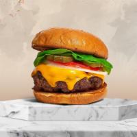 Cheese Pleaser Burger · American beef patty topped with melted cheese, lettuce, tomato, onion, and pickles. Served o...