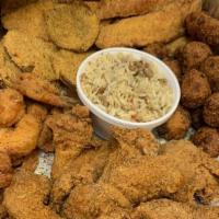 Family Feasts · 20 wings, two lbs fish, 1/2 lb shrimp, fried green tomatoes, fried biscuits, hush puppies, a...
