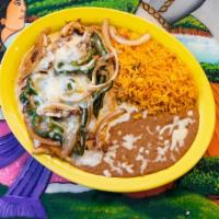Pollo Poblano  · A grilled chicken breast with sliced
poblano pepper and onion, all
smothered with cheese. Se...