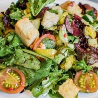 House Salad Large. · greens, cucumbers, tomato, kalamata olives, pepperoncinis, croutons, herb vinaigrette [add g...