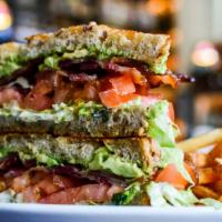 Blt-A · bacon, lettuce, tomato, avocado, basil mayonnaise, toasted multigrain bread