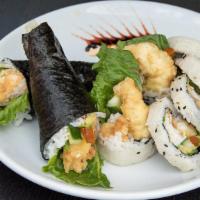 Lobster Roll · Lobster tempura, crab (contains imitation crab) cucumber, romaine lettuce. Comes with one lo...
