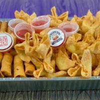 Mega Tray (50 Egg Rolls & 50 Crab Rangoon) · Select up to two (2) sauces. Available with extra sauces for an additional charge.
