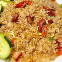 Char-Siu Fried Rice · jasmine rice, pork char-siu, beans and carrots, onion,garlic