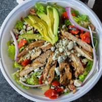 Factory Salad · Hearts of romaine, sweet red onion, roasted red peppers, grilled chicken breast,  and smoked...