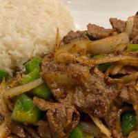 Pepper Dish · A stir-fry dish made with a choice of meat in a peppery garlicky sauce, bell pepper, and oni...