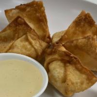 Crab Rangoon · Five pieces deep-fried wonton wrapped with crab stick, cream cheese, carrot.