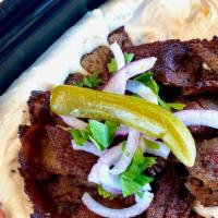 Lamb Gyro & Hummus · Comes with Farmer's Salad & Pita Bread