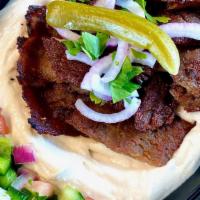 Beef & Hummus · Comes with Farmer's Salad & Pita Bread