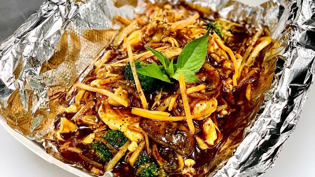 Pad Pak · Dairy-free. Vegan optional*. Bamboo, mushroom. broccoli, carrots, napa stir-fried in curry(Gluten-Free) or brown sauce. Side of white rice.