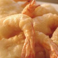 10 Large Shrimp  · Dipped and golden fried , served with Seafood sauce and Hot sauce