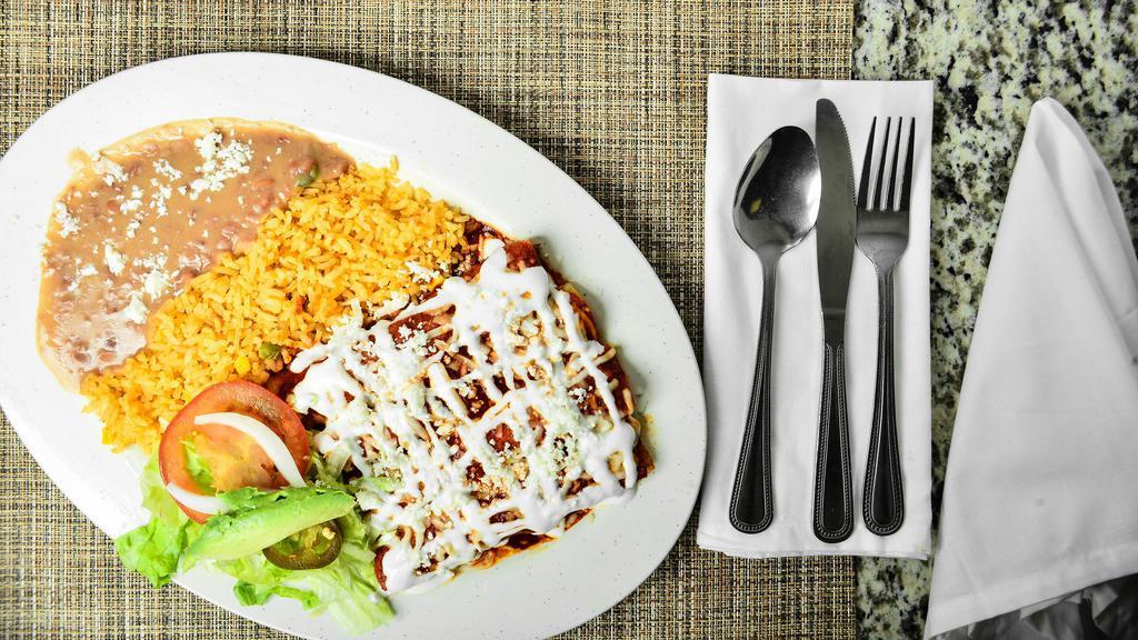 Enchiladas (4Pc) · Steak, spicy pork, chicken, chorizo or cheese.