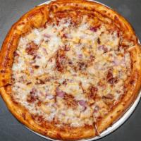 Bbq Chicken · Bbq sauce, grilled chicken breast, red onions and Mozzarella cheese.