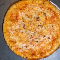 Buffalo Chicken · Buffalo sauce, marinated and grilled chicken, Mozzarella cheese and onions. (Served with blu...