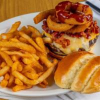 The Smokehouse · A Delicious Midwest Combination - Steak Burger, Cheese, Bacon, Onion Rings & BBQ Sauce