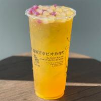 Peach Green Tea 水蜜桃绿茶 · Sugar recommended 25%.
Tapioca not included