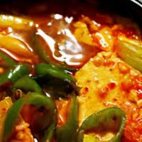 Dubu Jjigae · Hot and spicy soup with beef.