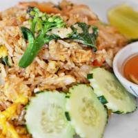 Fried Rice (Kao Phad) · Fried rice with egg, Chinese broccoli, tomatoes, white and green onions with option to add p...