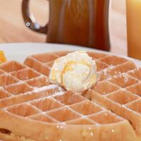 Waffle  · Belgium Waggle
Add Strawberries, Pecans, Cinnamon Apple or Blueberries for a cost.