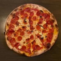 Hot Honey Pepper Pizza · Chili Pepper Infused Honey drizzled on a 16' Pizza, with Mozzarella, Goat Cheese, Basil, and...