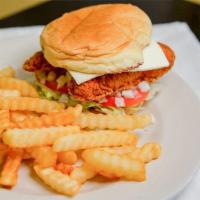 Crispy Chicken Sandwich · Lettuce, tomato, swiss cheese