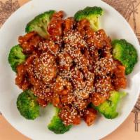Sesame Chicken · Lg. Crispy chunks chicken with tasty brown sauce with sesame seeds.