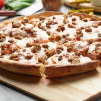 All Meat Pizza · This pizza has our signature red sauce, fresh diced mozzarella cheese, sliced pepperoni, sli...