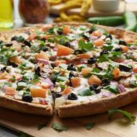 Indian Veggie Pizza Twist · This pizza has our signature red sauce, fresh mushroom, fresh green pepper, juicy tomatoes, ...