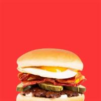 Egg & Bacon Cheeseburger · Bacon, fried egg, mayo.