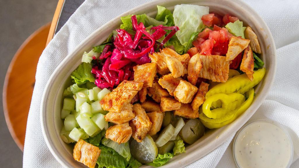 Salad Bowl · Build your salad bowl with fresh chopped Romaine, your choice of protein, fresh veggies and sauces it up.