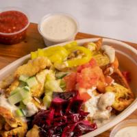 Fries Bowl · Build your fries bowl with your choice of protein, fresh veggies and sauces it up.