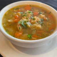 S1 Chicken Soup 12 Oz · Chicken, noodles, carrots, onions, and celery in a savory broth.