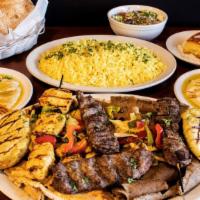 Chef'S Special For 3 · 2 chicken kofta, 2 adana, 1 shish kabab, 1 lamb kabab, chicken shawarma, Gyro, salad, hummus...