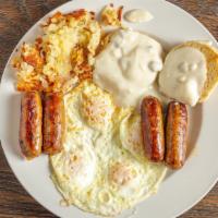 Country Breakfast · Half order biscuits and gravy, two eggs, hash browns and choice of bacon, ham, sausage (or) ...